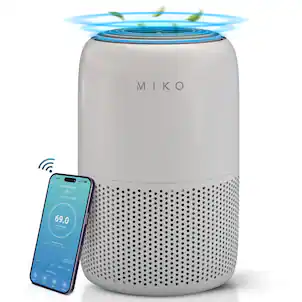 Miko - Smart Air Purifier – App-Controlled, H13 True HEPA, Covers 770 sq. ft., Quiet 3-Stage Filtration - Gray