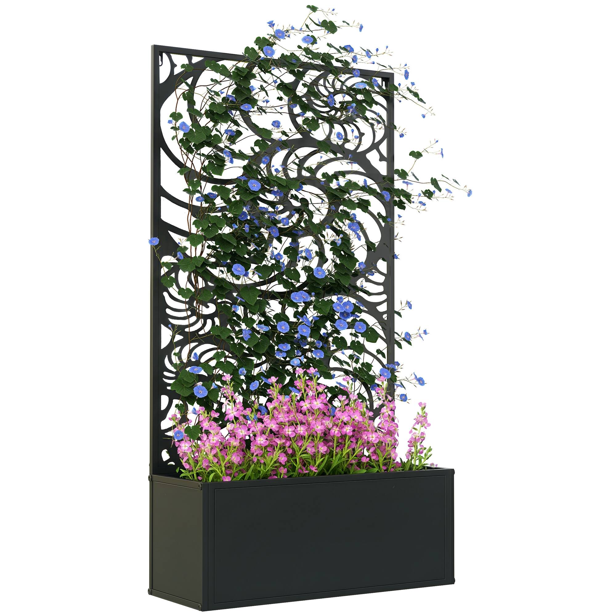 Front. Outsunny - Garden Bed with Trellis for Climbing Plants, Freestanding or Wall Mounted Flower Bed for Garden - Black.