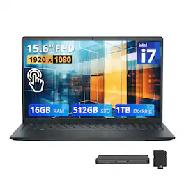 Dell - 15.6" FHD Touchscreen Laptop, Intel Core i7 1355U, 16GB DDR5, 512GB SSD+1TB Docking Set, Wi-Fi 6, Win 11 - Black