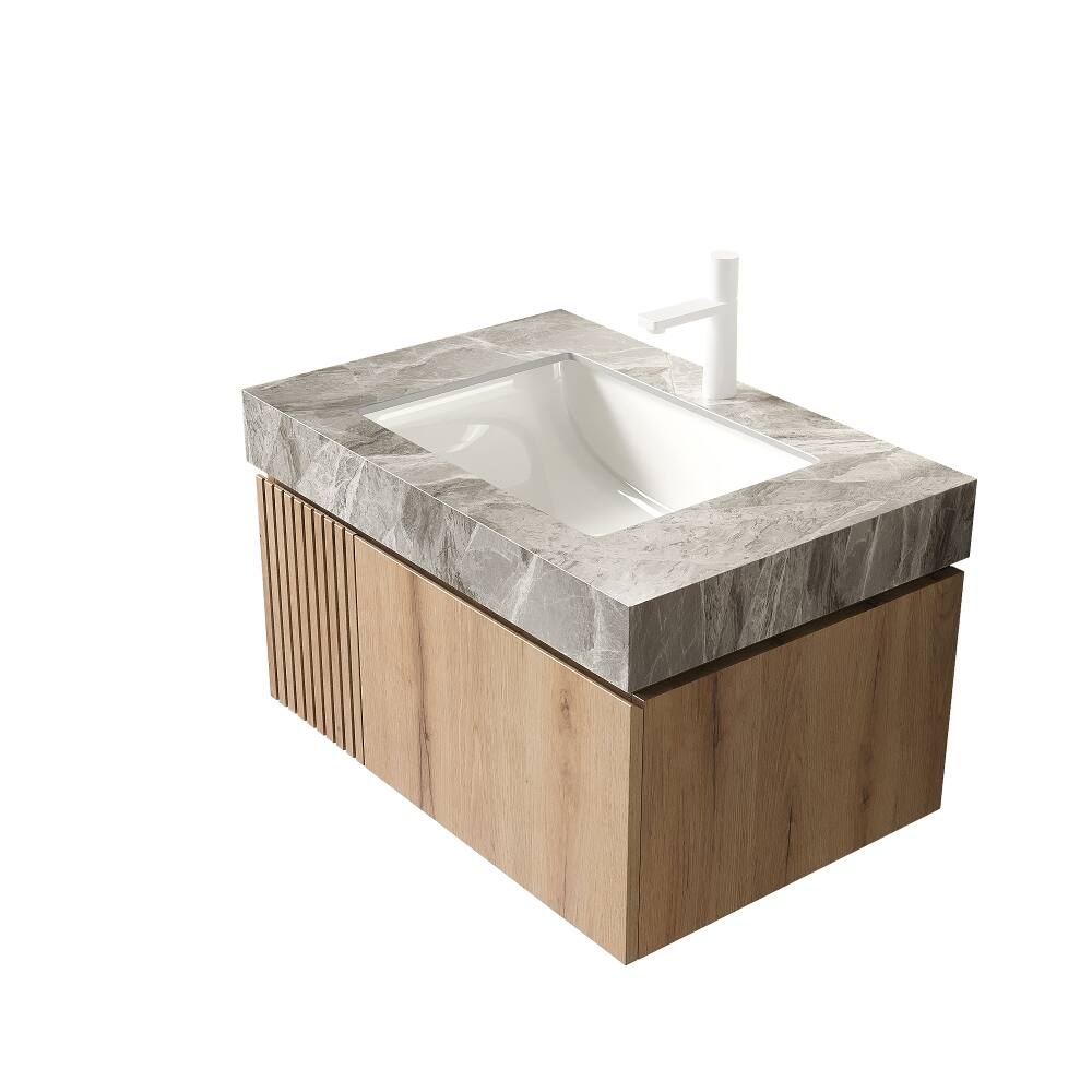 Back. Loheer - Loheer 30 inch floating bathroom vanity White Oak Woodgrain - Light Gray, White Oak.