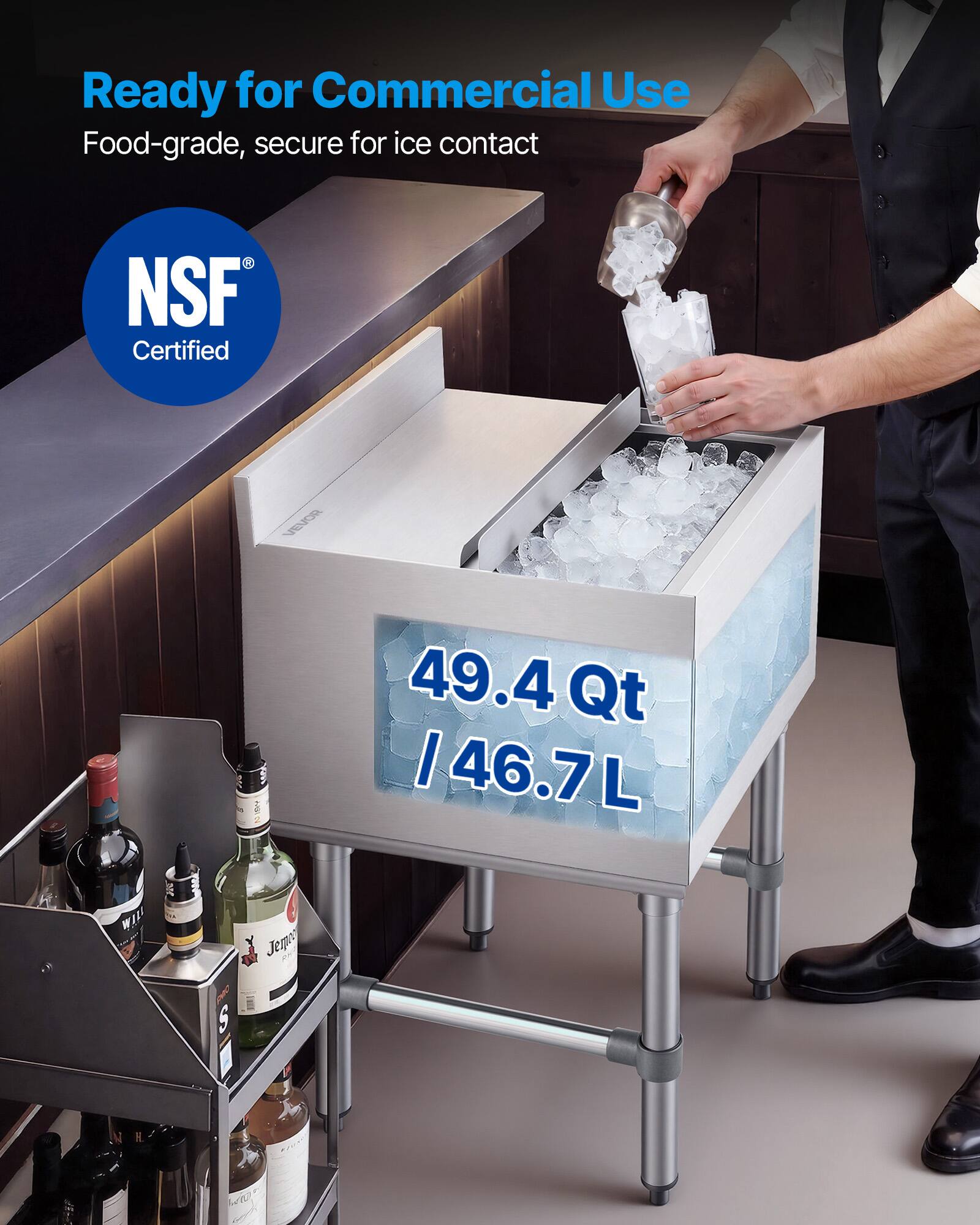 Ready for Commercial Use  
Food-grade, secure for ice contact  
NSF Certified  
49.4 Qt / 46.7 L