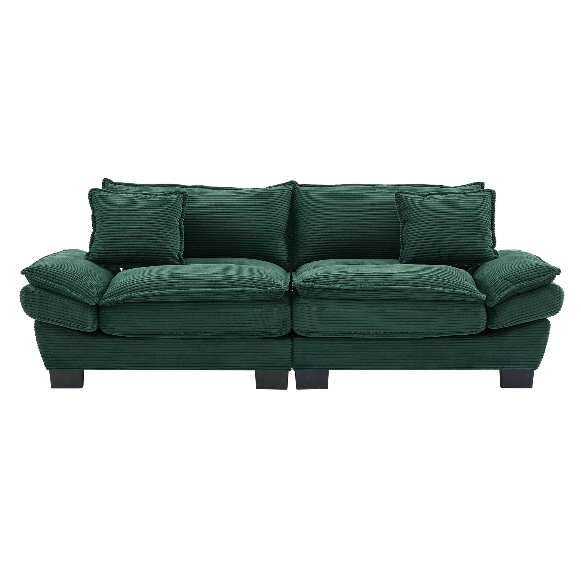 Angle. Tiramisubest - Corduroy Couch Loveseat Sofa with Pillows,Comfy Upholstered Deep Seat Sofa for Bedroom,Living Room,Office-Green - Green.