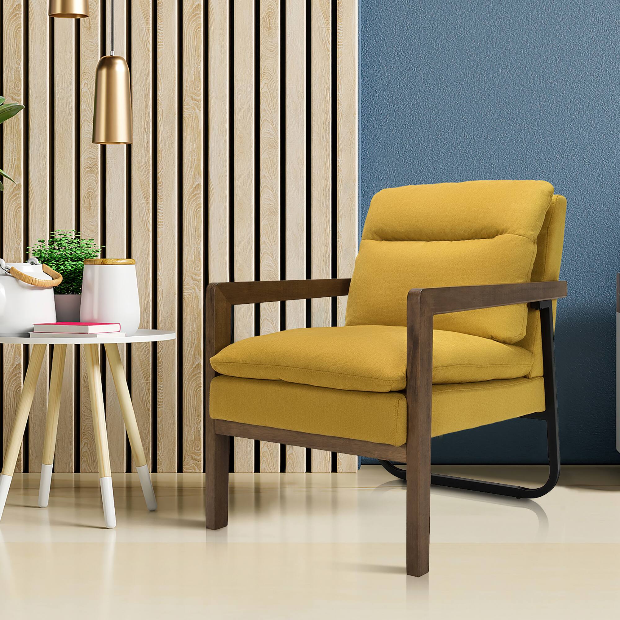 Alt View 3. Costway - Costway Set of 2 Modern Accent Armchair Lounge Chair w/ Wood Legs & Steel Bracket - Yellow.