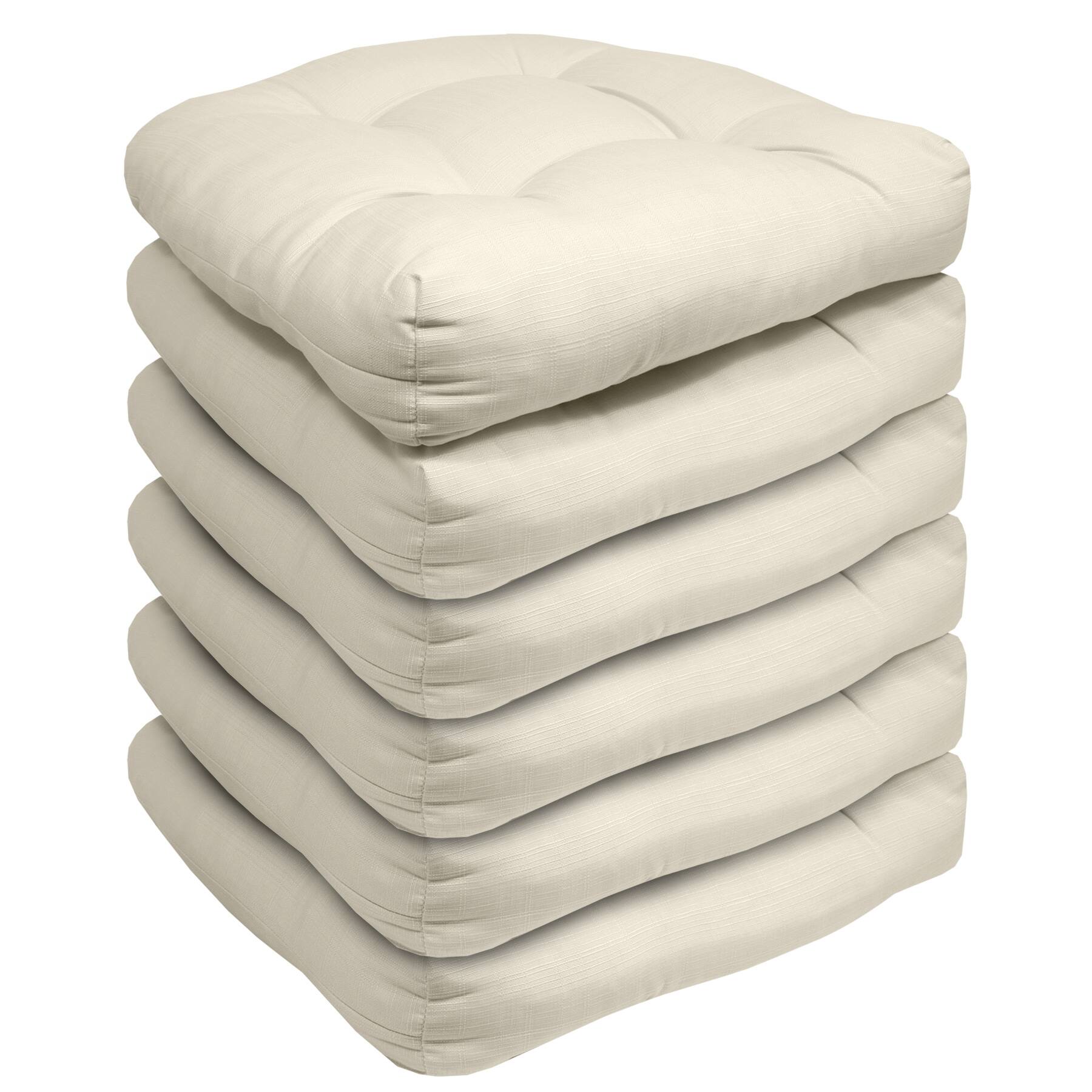 Angle. Sweet Home Collection - Patio Cushions Indoor/Outdoor Chair Pads Tufted 19" x 19", 6-Pack - Cream.