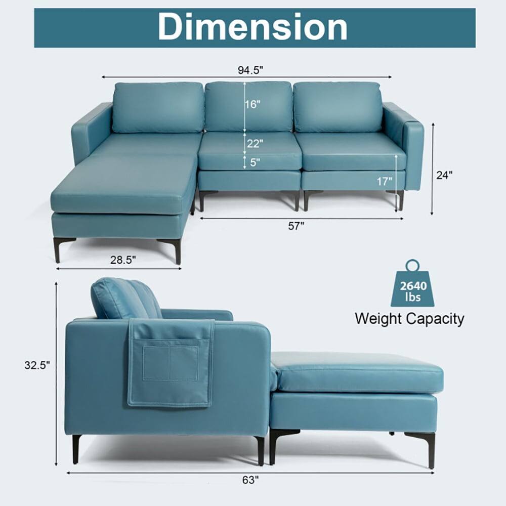 Dimension: 94.5" x 16" x 22" x 5" x 17" x 24" x 57" x 28.5"  
Weight Capacity: 2640 lbs