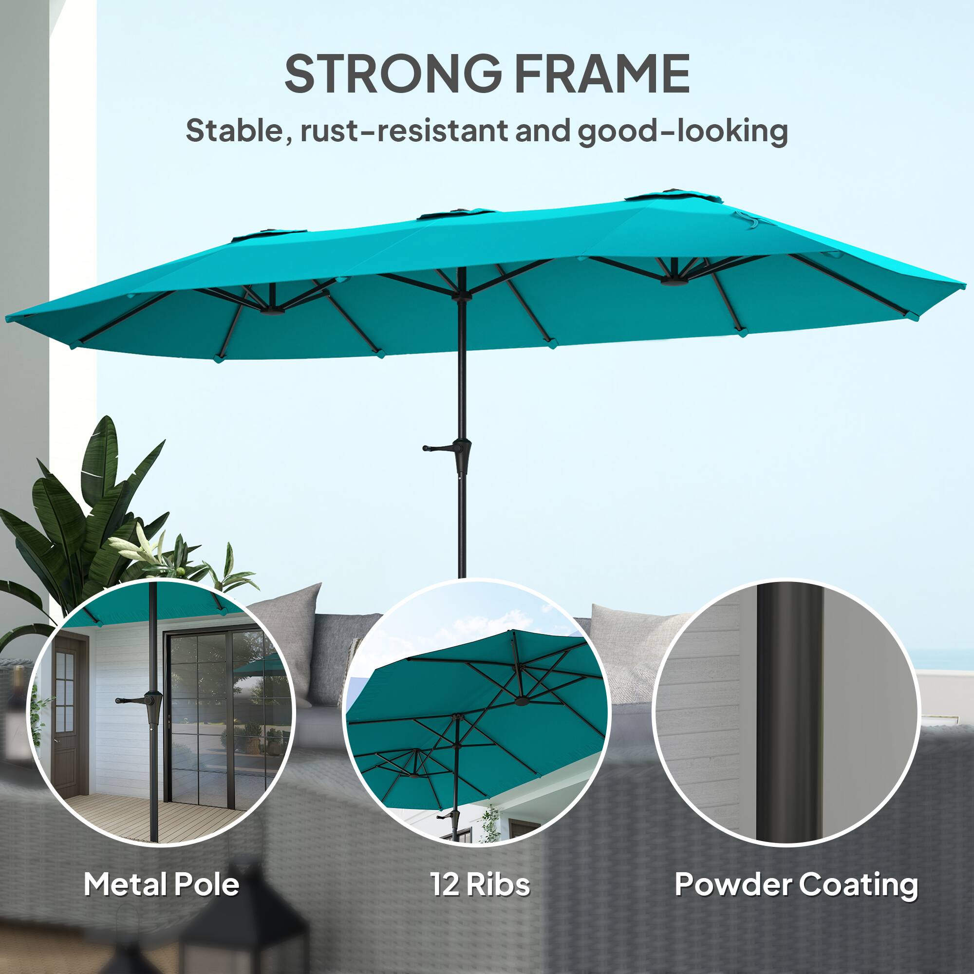 STRONG FRAME

Metal Pole
12 Ribs
Powder Coating