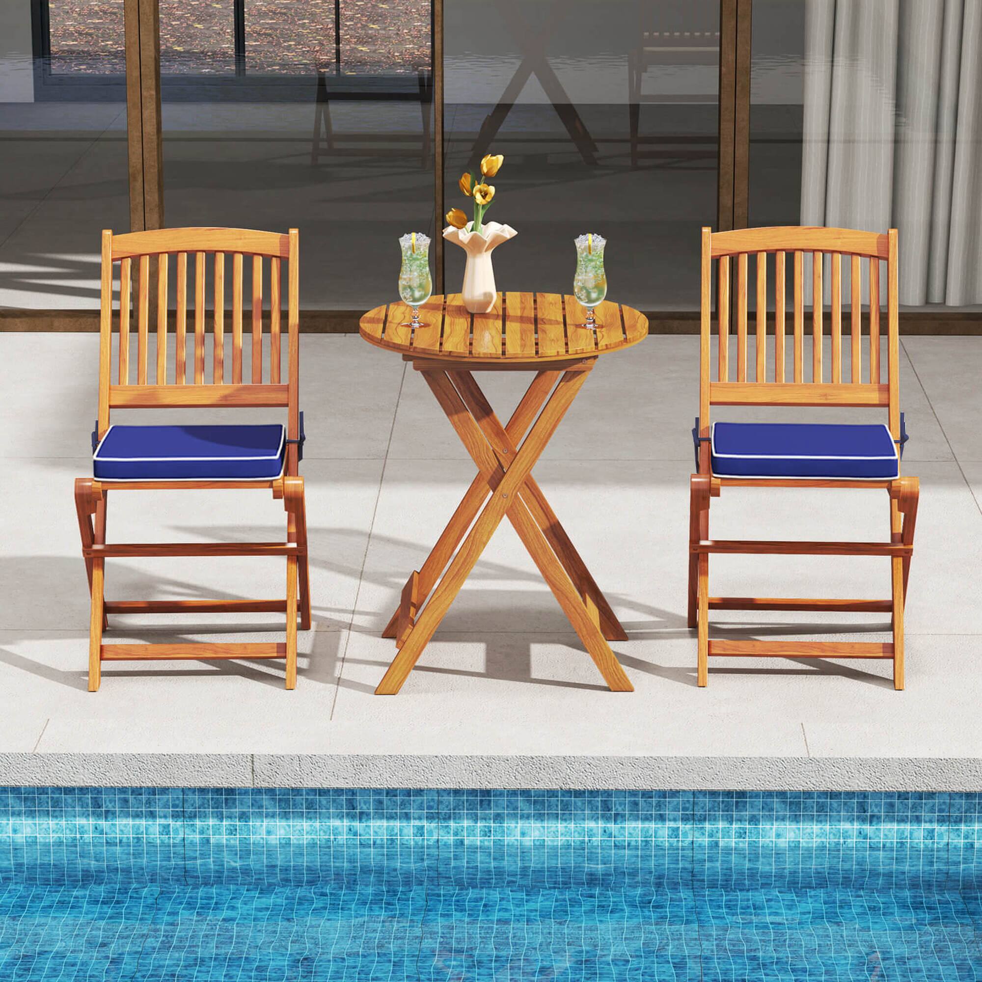 Alt View 3. Costway - Costway Outdoor Folding Chairs Set of 2 Acacia Wood High-Back Chair with Seat Cushions - Navy.