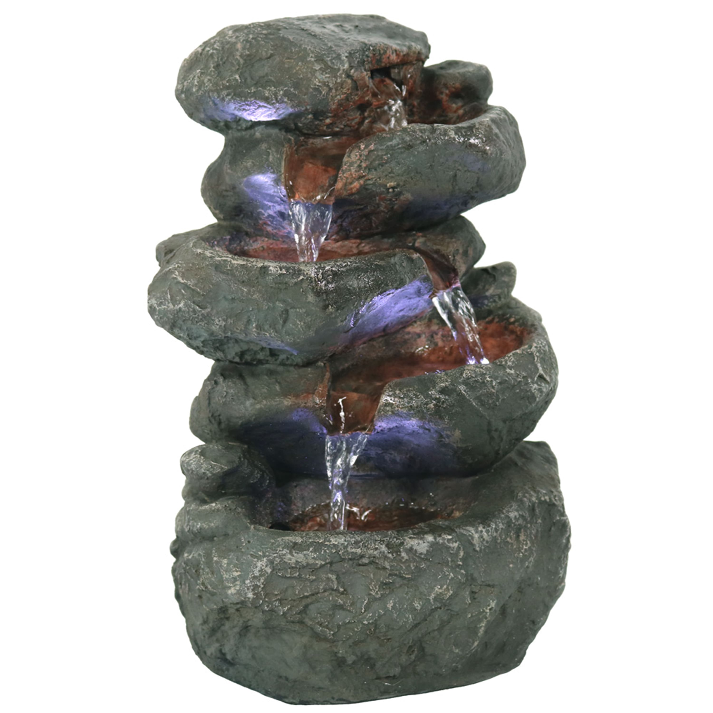 Sunnydaze - Stacked Rocks Polyresin Indoor Water Fountain with LED - 10.5 in - Light Gray