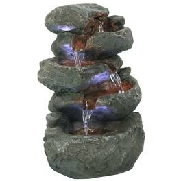 Sunnydaze - Stacked Rocks Polyresin Indoor Water Fountain with LED - 10.5 in - Light Gray