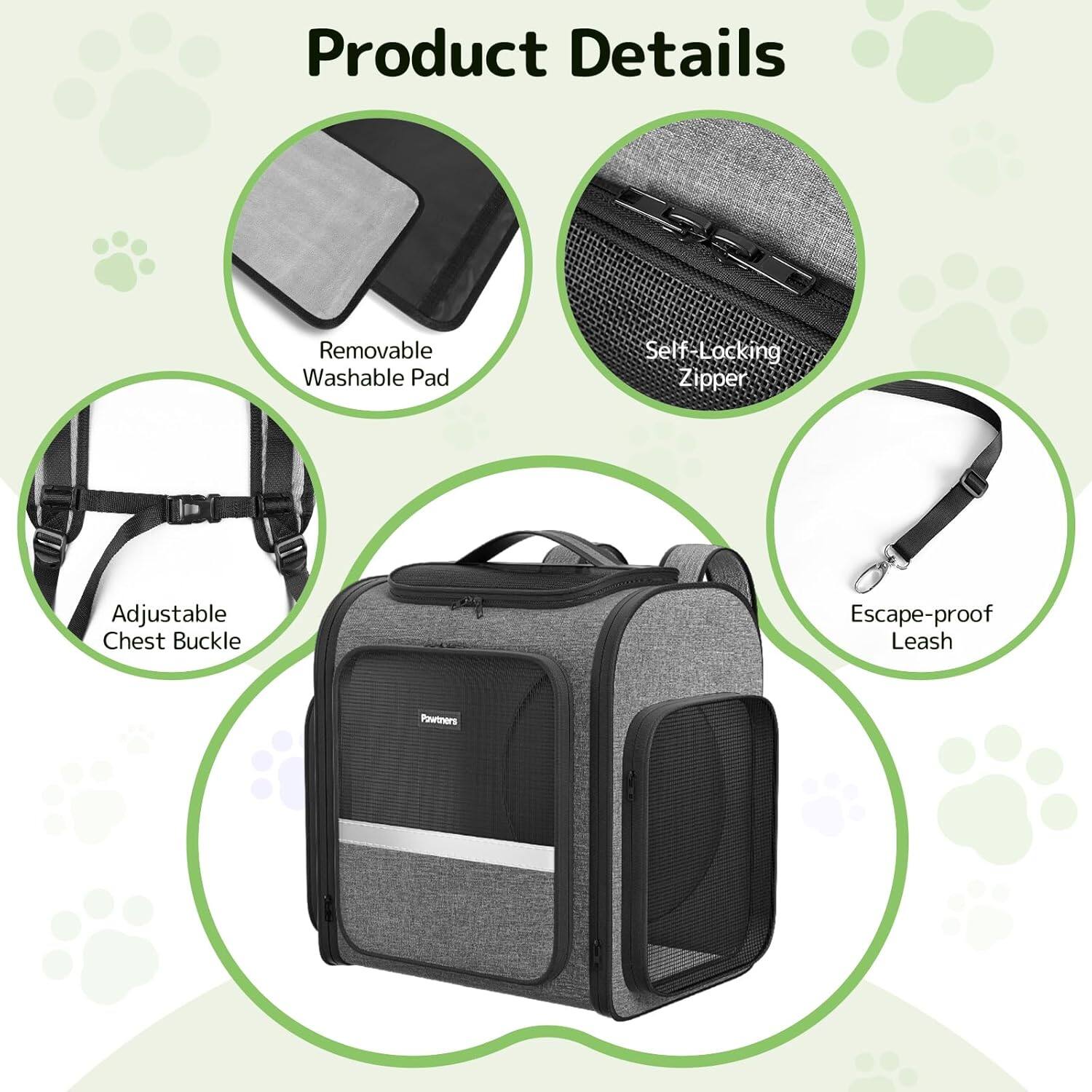 Product Details

- Removable Washable Pad
- Self-Locking Zipper
- Adjustable Chest Buckle
- Escape-proof Leash