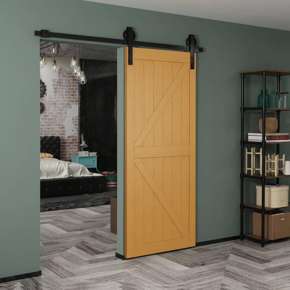 Alt View 1. Boyel Living - 6.6 ft./79 in. Black Sliding Barn Door Track and Hardware Kit with Bigwheel J Shape Hanger for Single Door - Black.