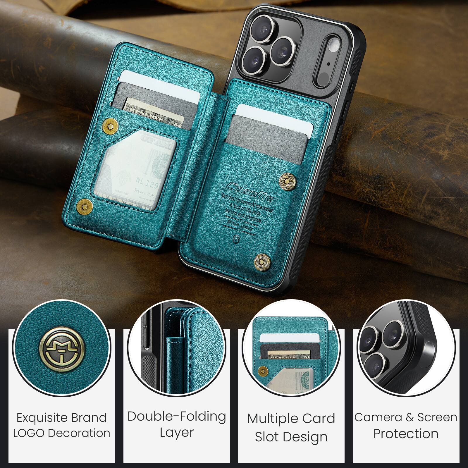 NL 129 Secret 7 Mos Cacelle Y C A e T of 1 Cresar Exquisite Brand Double-Folding Multiple Card Camera & Screen LOGO Decoration Layer Slot Protection Design
