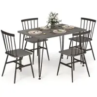 Costway 5 PCS Dining Table Set for 4 Rectangular Kitchen Table & 4 Chairs w/ Metal Frame - Grey Oak - Front_Zoom