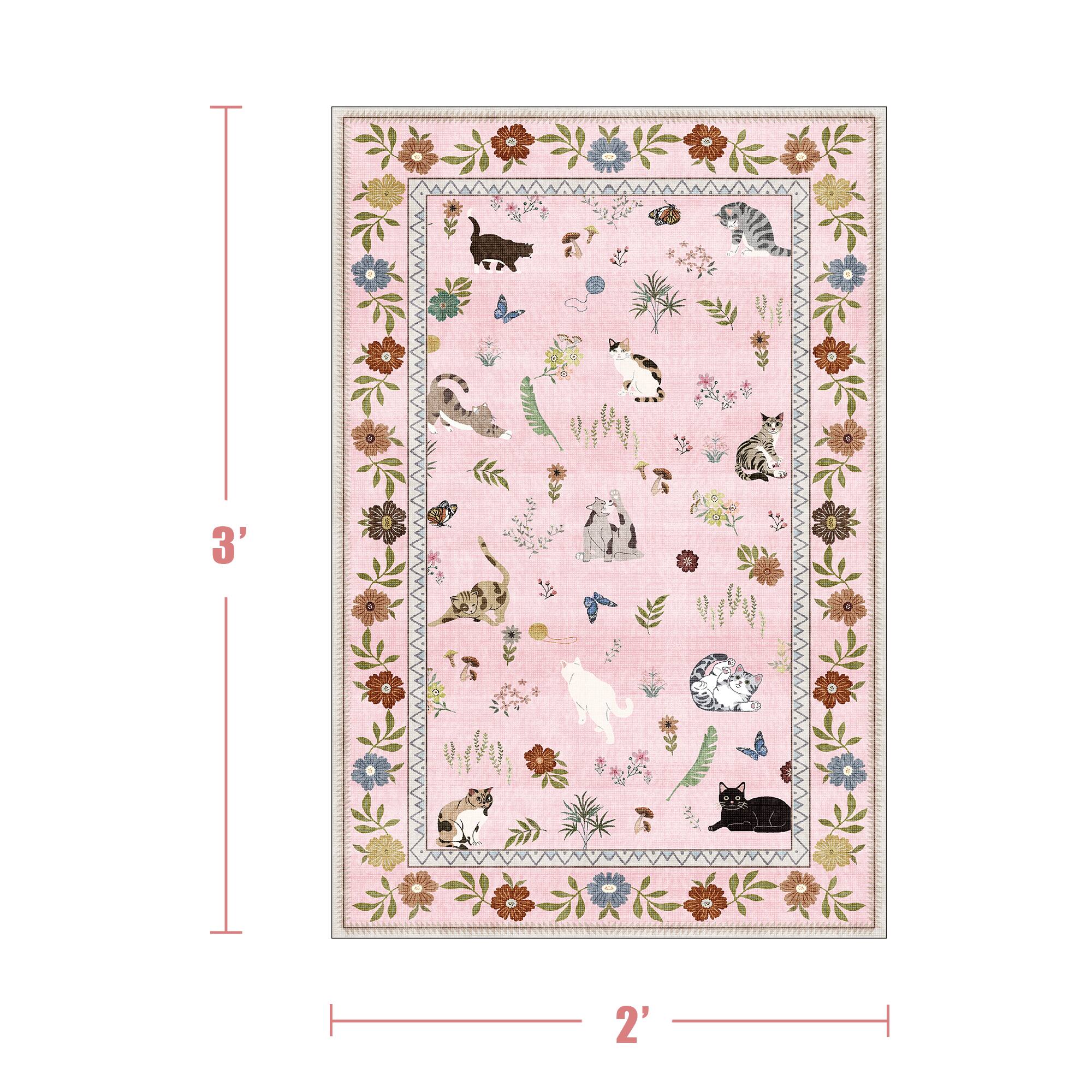 Alt View 1. KERDOM - Cute Cat Print 2x3 ft Small Area Rug – Adorable Kitten Floor Mat for Entryway & Bathroom, Non-Slip Washable Accent Rug - Pink.