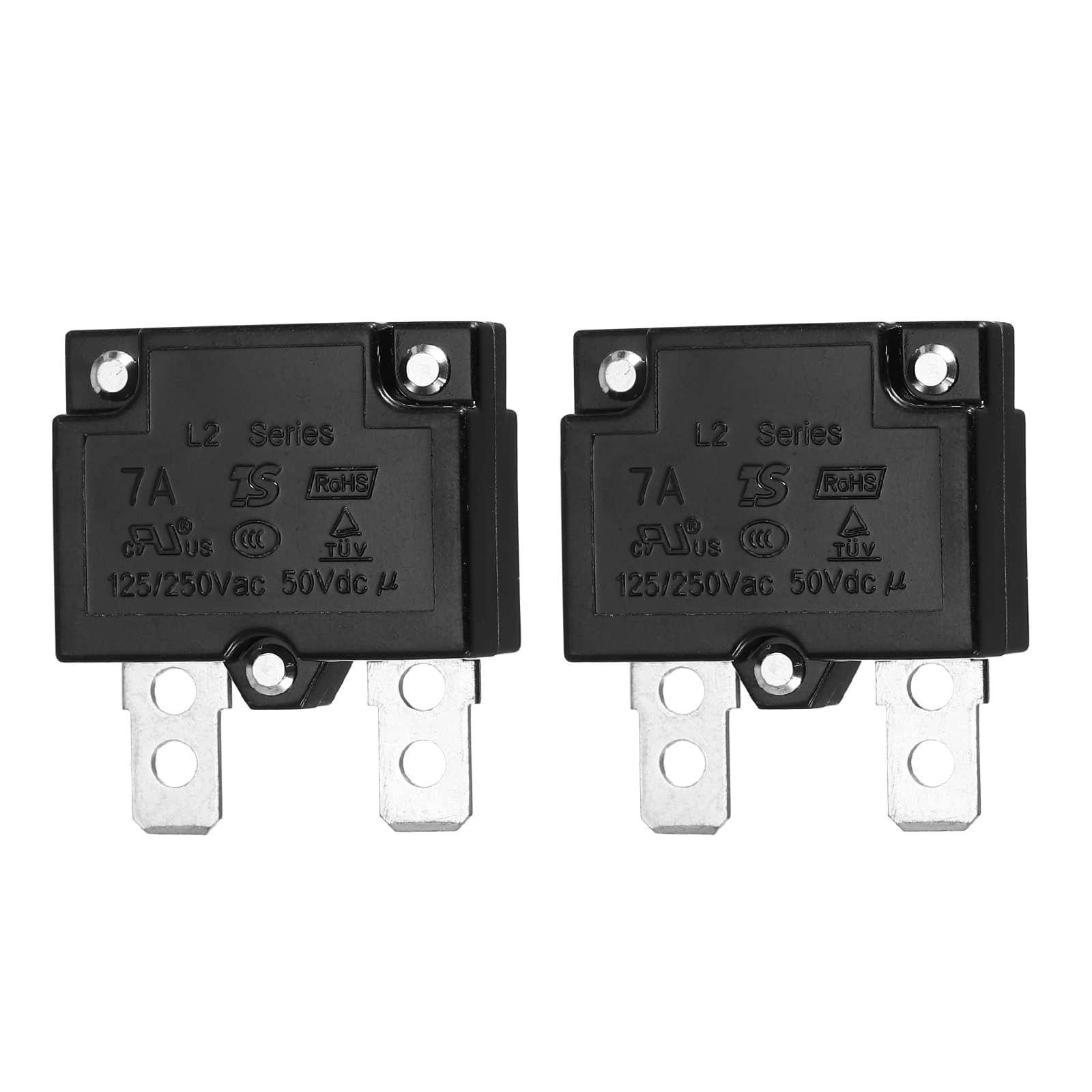 Unique Bargains - 2pcs 7A Push Button Circuit Breaker, 125/250V AC,50V DC, Automatic Reset Thermal Overload Protector for Industrial - Black price history on PriceWatchPro