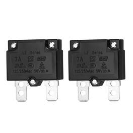 Unique Bargains - 2pcs 7A Push Button Circuit Breaker, 125/250V AC,50V DC, Automatic Reset Thermal Overload Protector for Industrial - Black