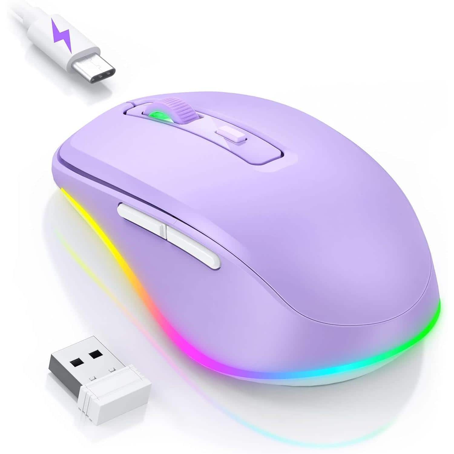 Cedar Assembly - Wireless Mouse Jiggler LED Wireless Mice with Build in Mouse Mover Rechargeable Moving Mouse for Laptop - Wireless - Purple