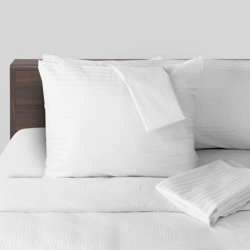 Alt View 2. FeelAtHome - 2 Packs-100% Cotton Sateen Pillow Cover 300 Thread Count with Waterproof Zipper - Zippered Breathable Pillow Case - White.