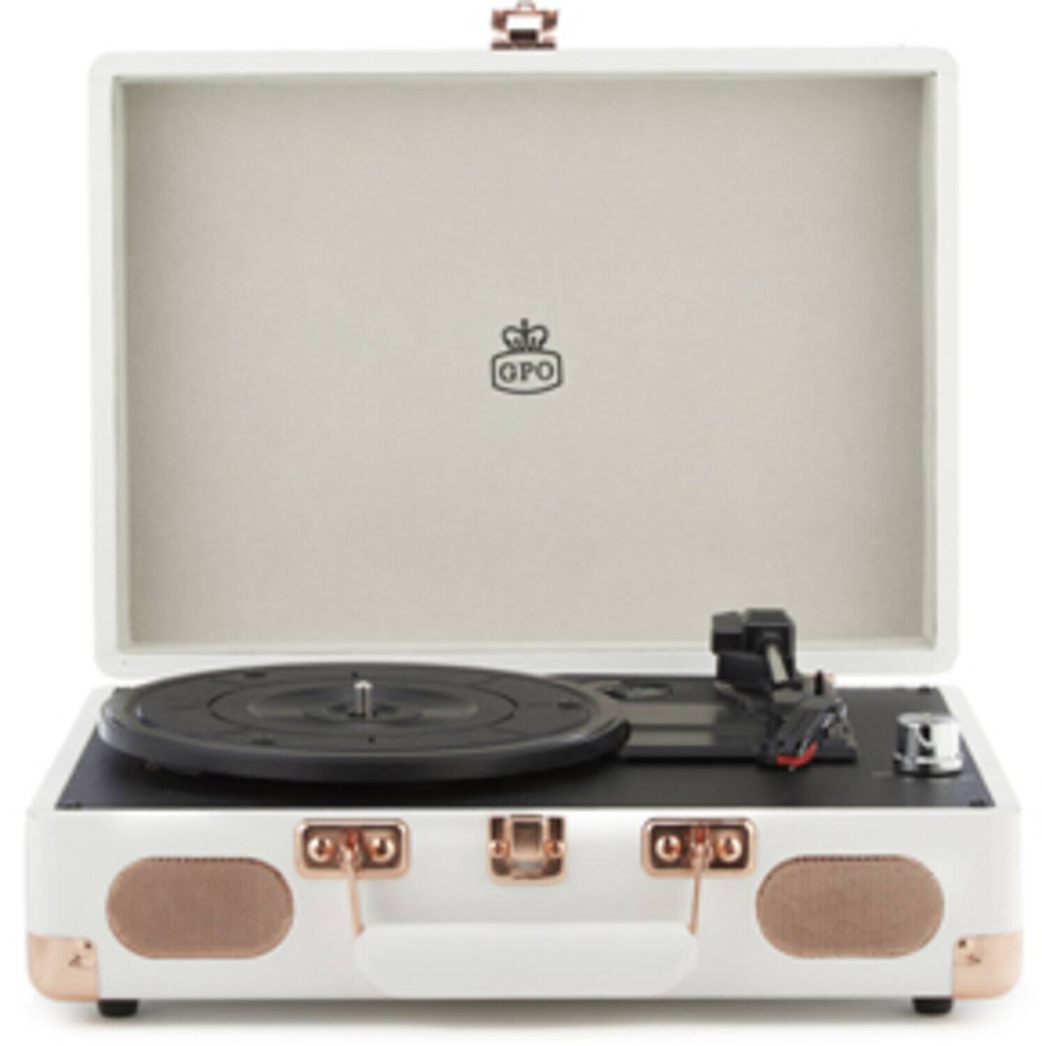 Front. PopMarket - GPO Retro GPOSOHOWH SOHO Portable Briefcase Turntable - White   - TURNTABLES - White.