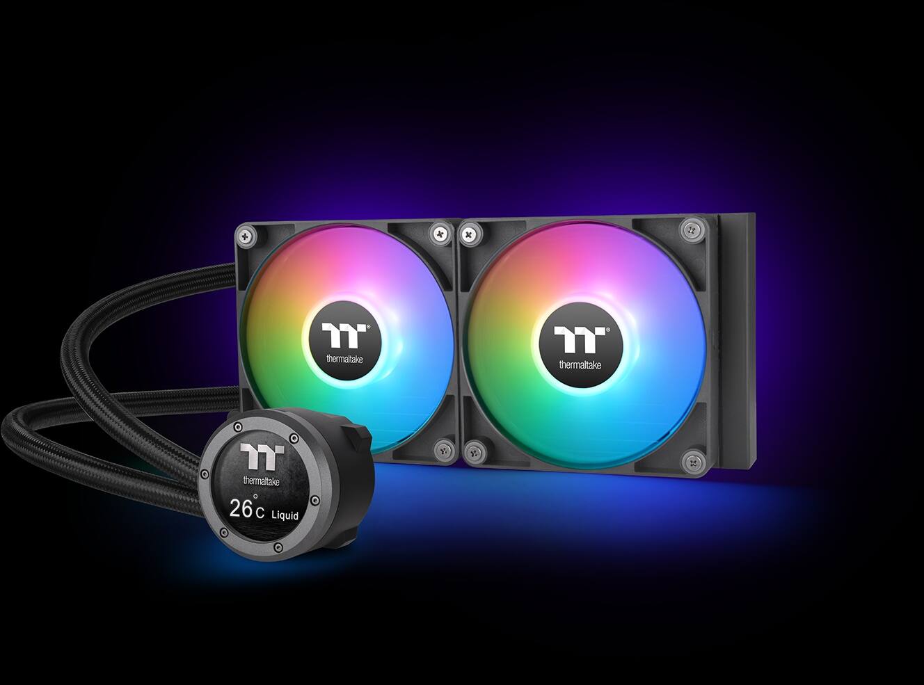 The text on the image reads "thermaitake thermaltake . T thermaltake D 26c Liquid."