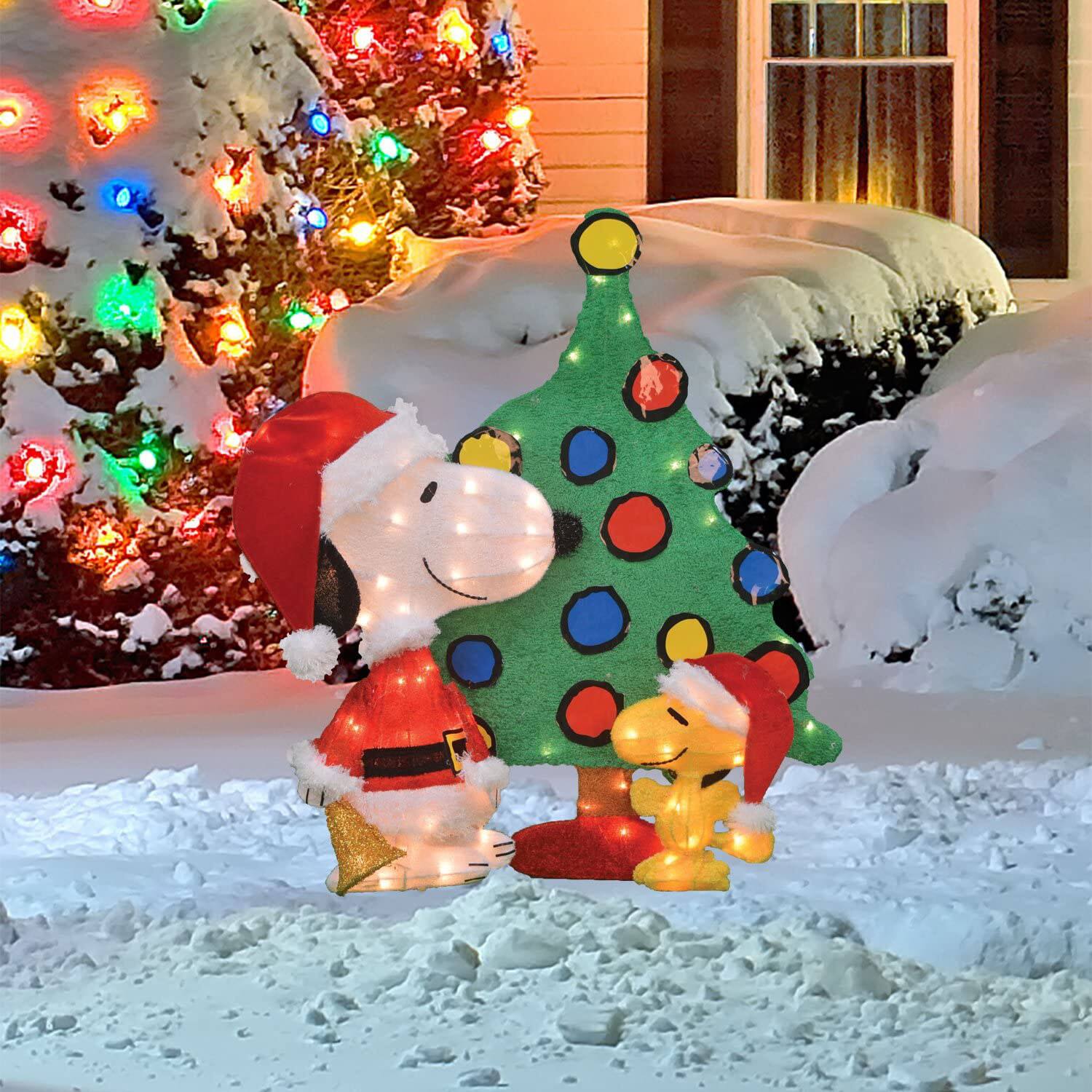 Alt View 3. ProductWorks - ProductWorks Peanuts 32" Snoopy and Woodstock Pre-Lit Christmas Tree Yard Decor - Multicolored.