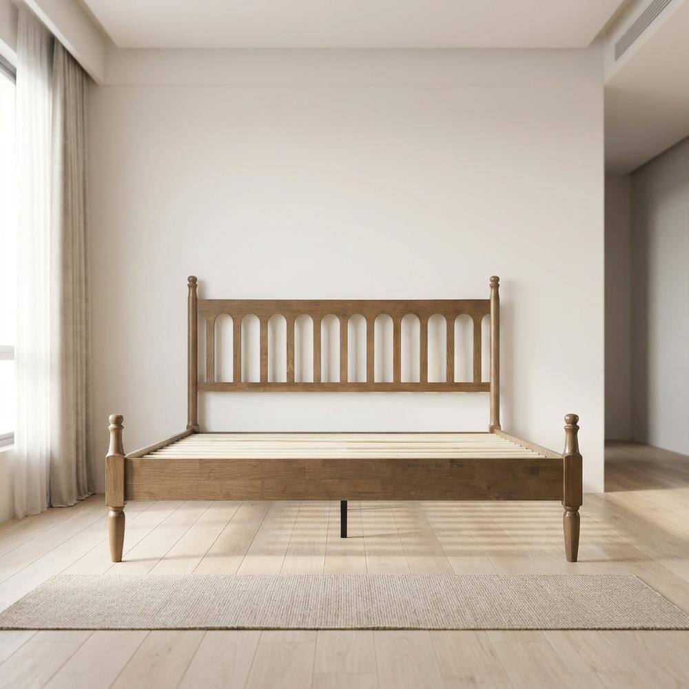 Alt View 4. FurniFact - Solid Wood Bed with Headboard - Barnwood.