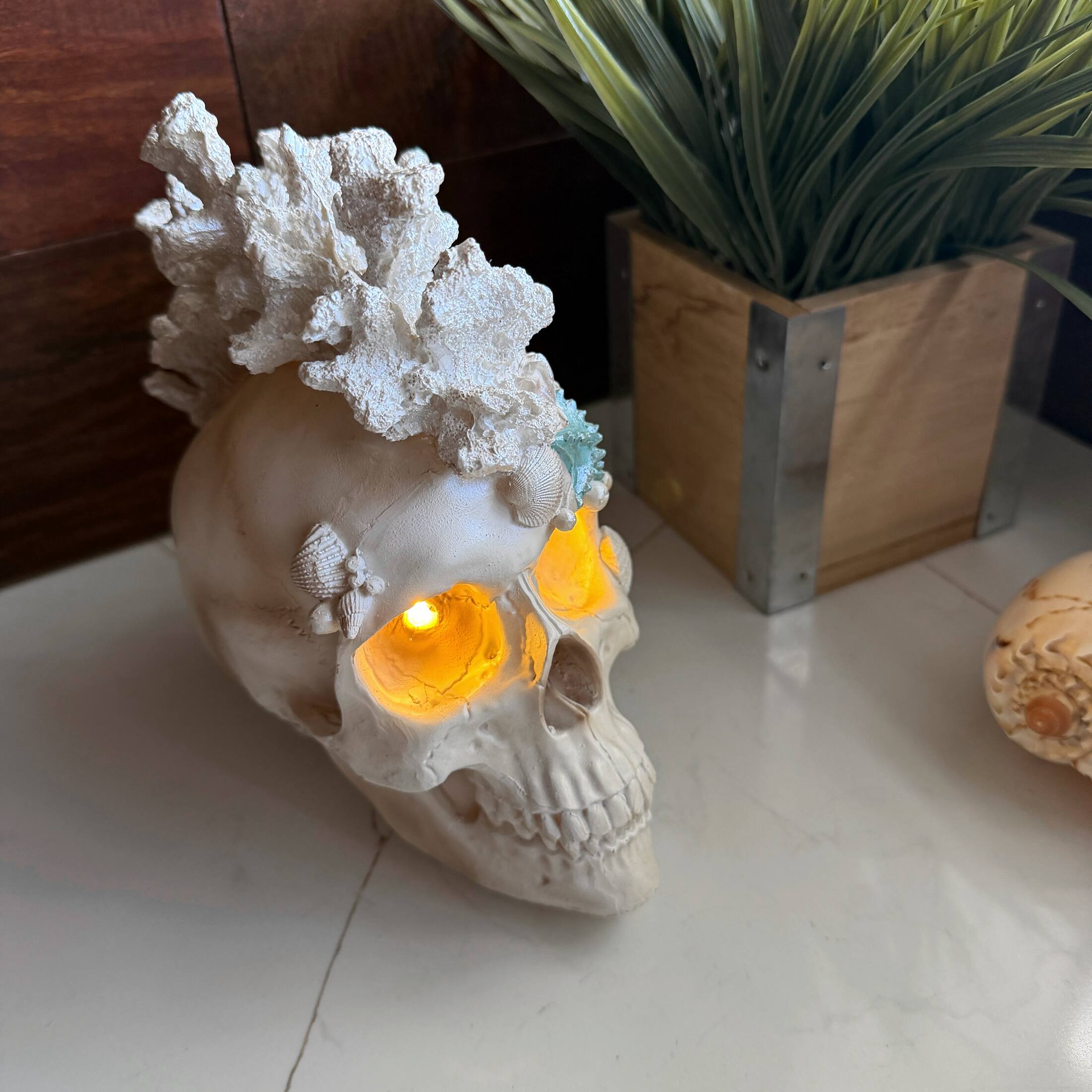Alt View 6. Fancy That - Illuminated Coastal Statue LED Eyes Coral Resin 7.5 Inch Gothic Decor - Off-white.