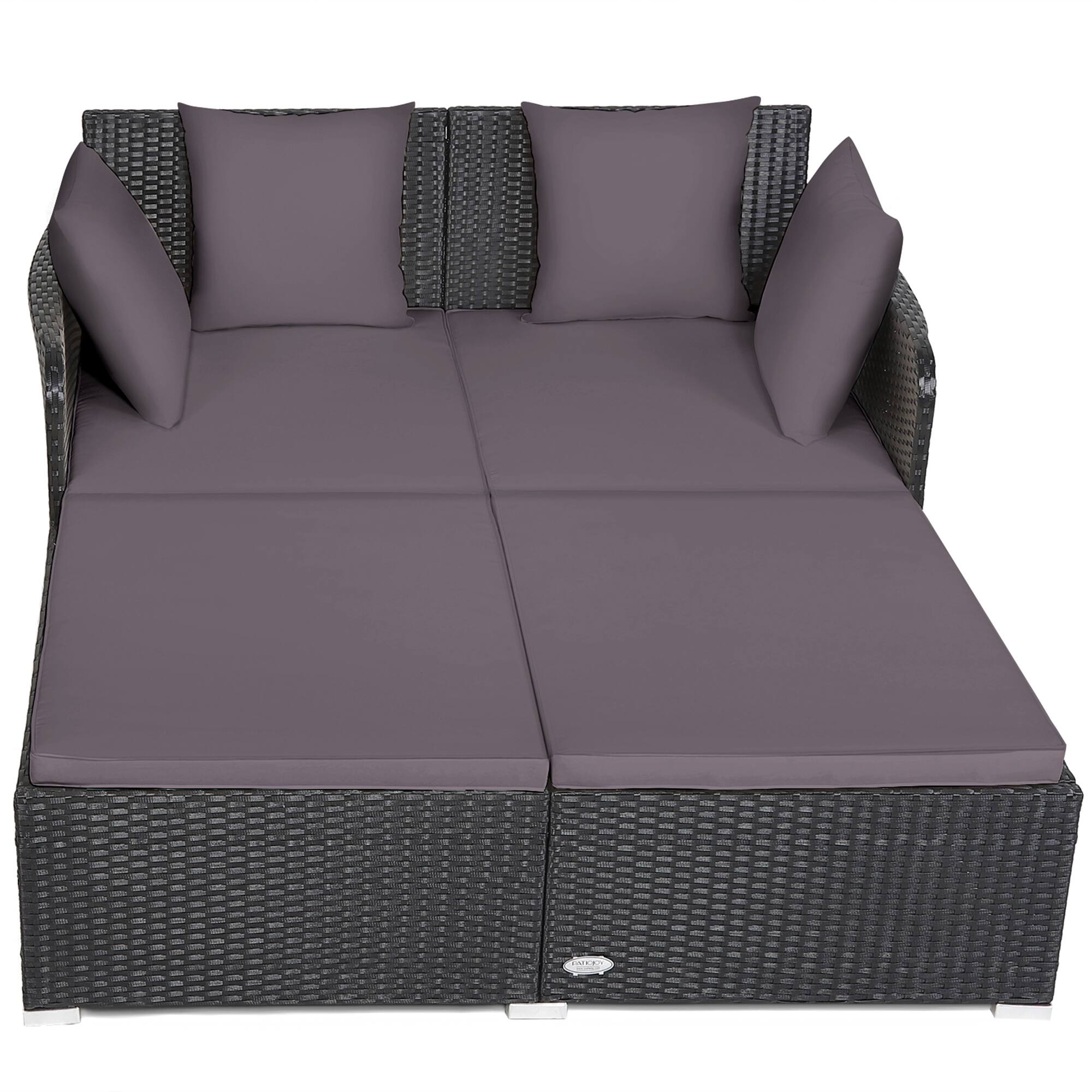 Alt View 9. Gymax - Gymax Rattan Patio Daybed Loveseat Sofa Yard Outdoor w/ Grey Cushions Pillows - Grey.