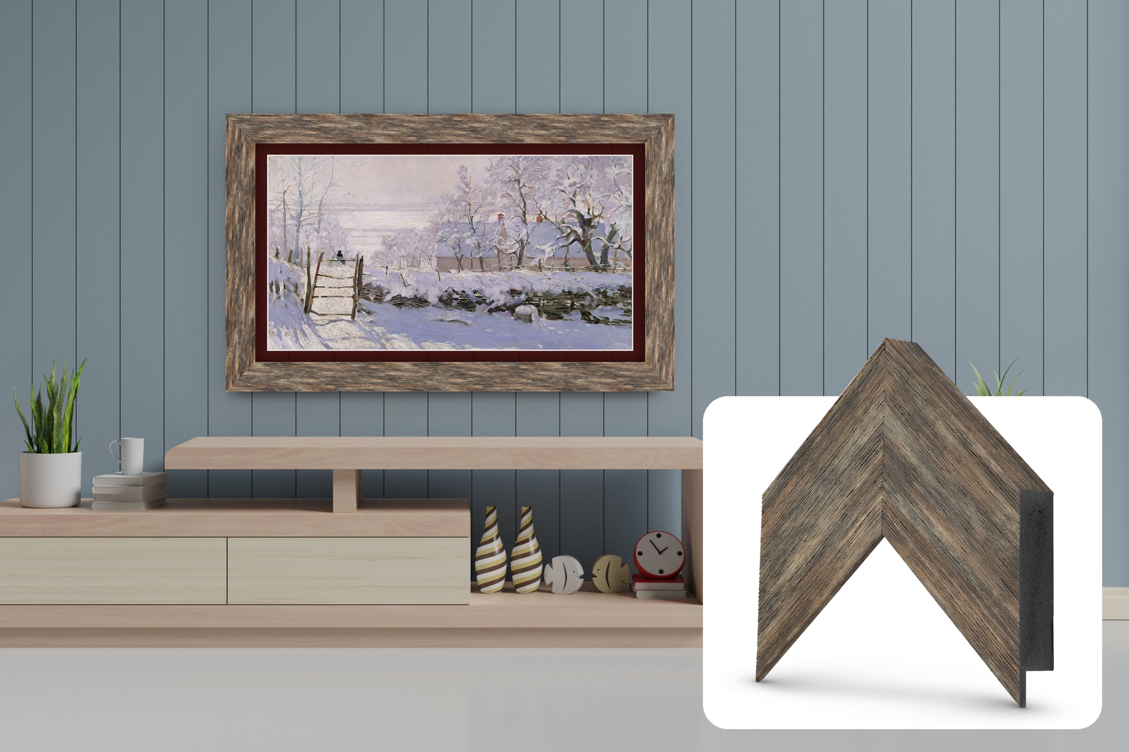 Deco TV Frames - Premiere Bezel for Samsung the Frame TV - 43" - Distressed Barnwood - Front_Zoom