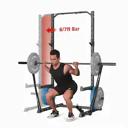 Mikolo - Power Rack with Pull-Up Bar,Half Squat Rack with Land Mine,Adjustable Width, Suitable for 6/ 7FT Barbell - Black