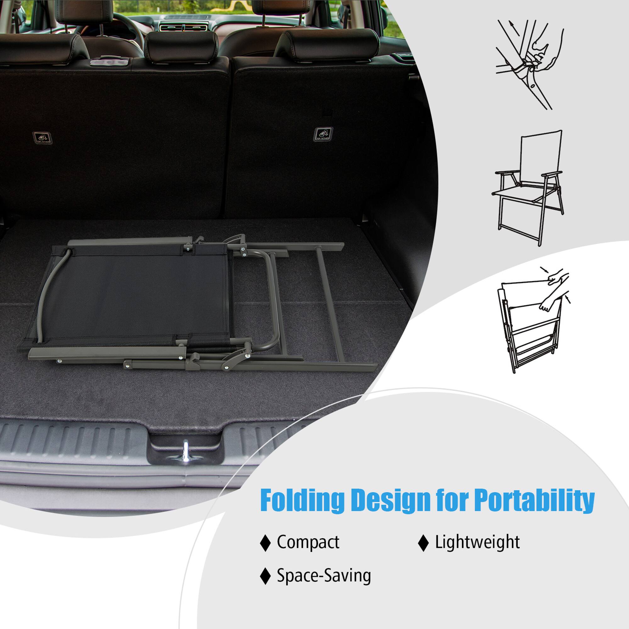 Folding Design for Portability

- Compact
- Space-Saving
- Lightweight