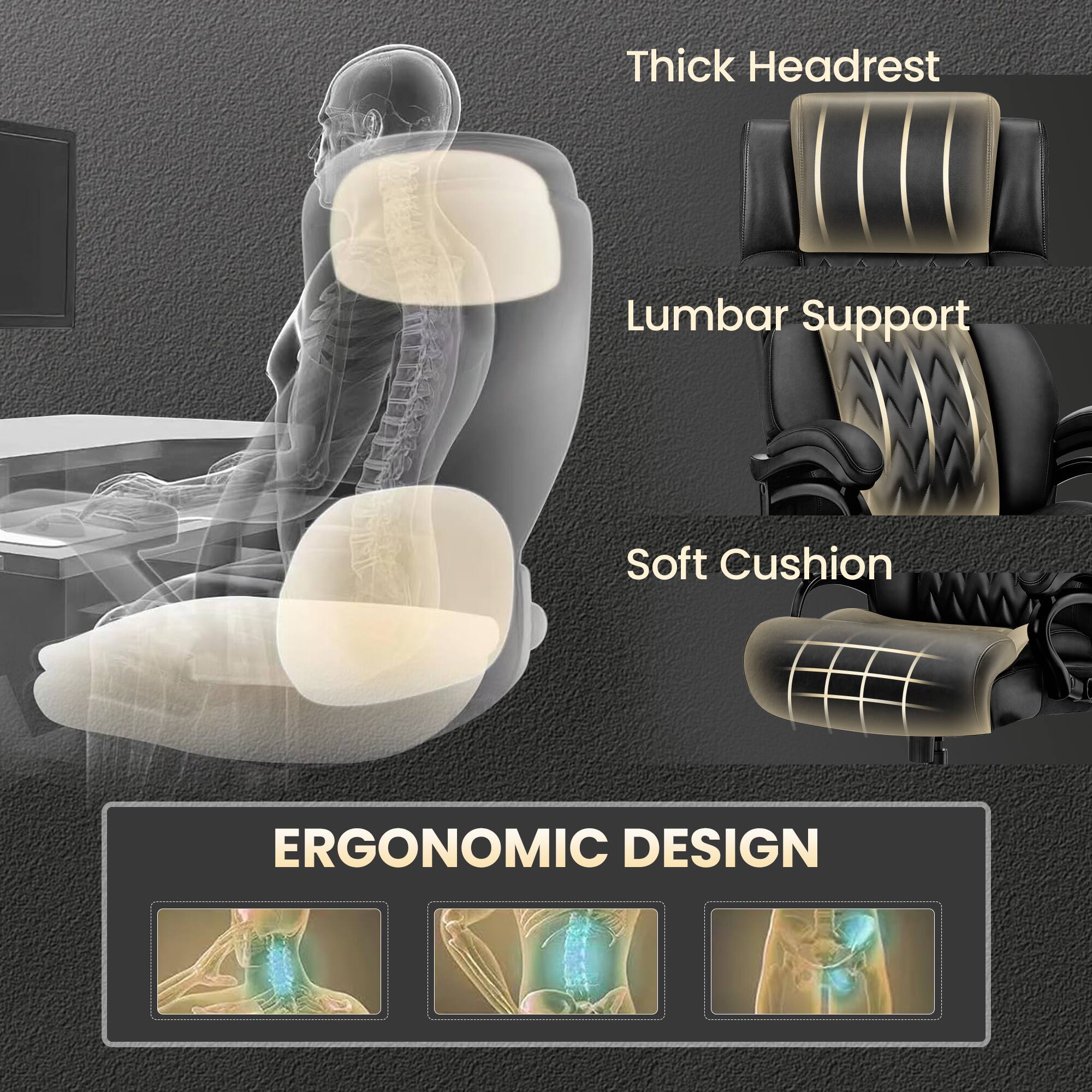 Thick Headrest  
Lumbar Support  
Soft Cushion  

ERGONOMIC DESIGN
