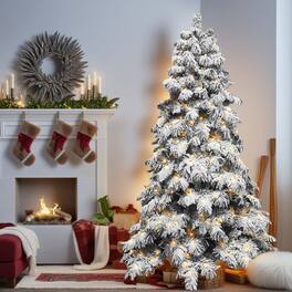 Resenkos - Artificial 8ft Flock LED-lit Christmas Tree with 1242PE/PVC Mixed Branch Tips - White