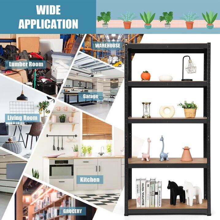 Alt View 7. Winado - 43" x 18" x 71" 5 Tiers Heavy Duty Adjustable Storage Shelf Rack Organizer Metal Bookcase Shelving Unit for Garage Home - Black.