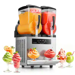 VEVOR - Commercial Slushy Machine, 12Lx2 Double Tank Frozen Drink Machine, 96 Cups Stainless Steel Margarita Smoothie Frozen - Silver;Black