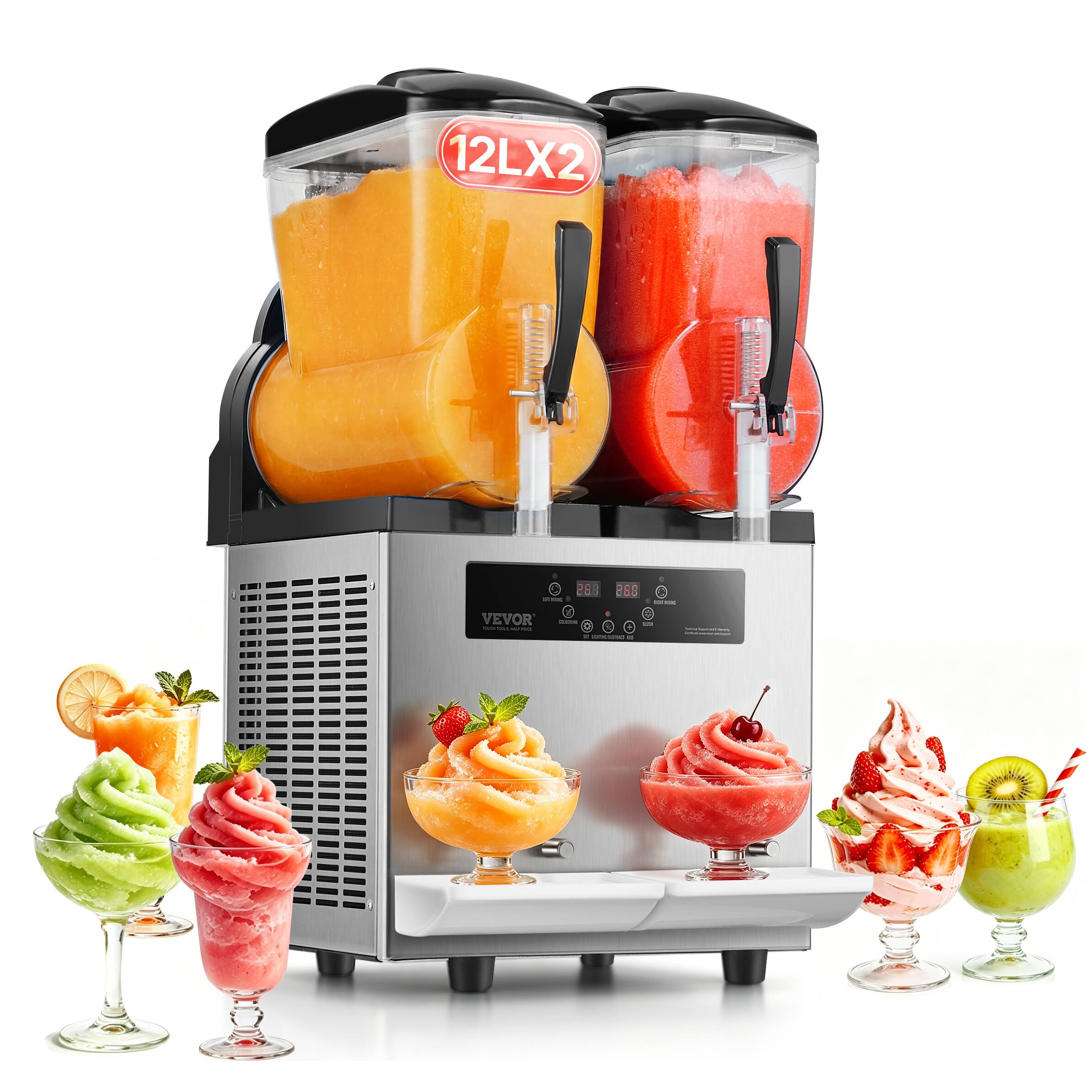 VEVOR - Commercial Slushy Machine, 12Lx2 Double Tank Frozen Drink Machine, 96 Cups Stainless Steel Margarita Smoothie Frozen - Silver;Black