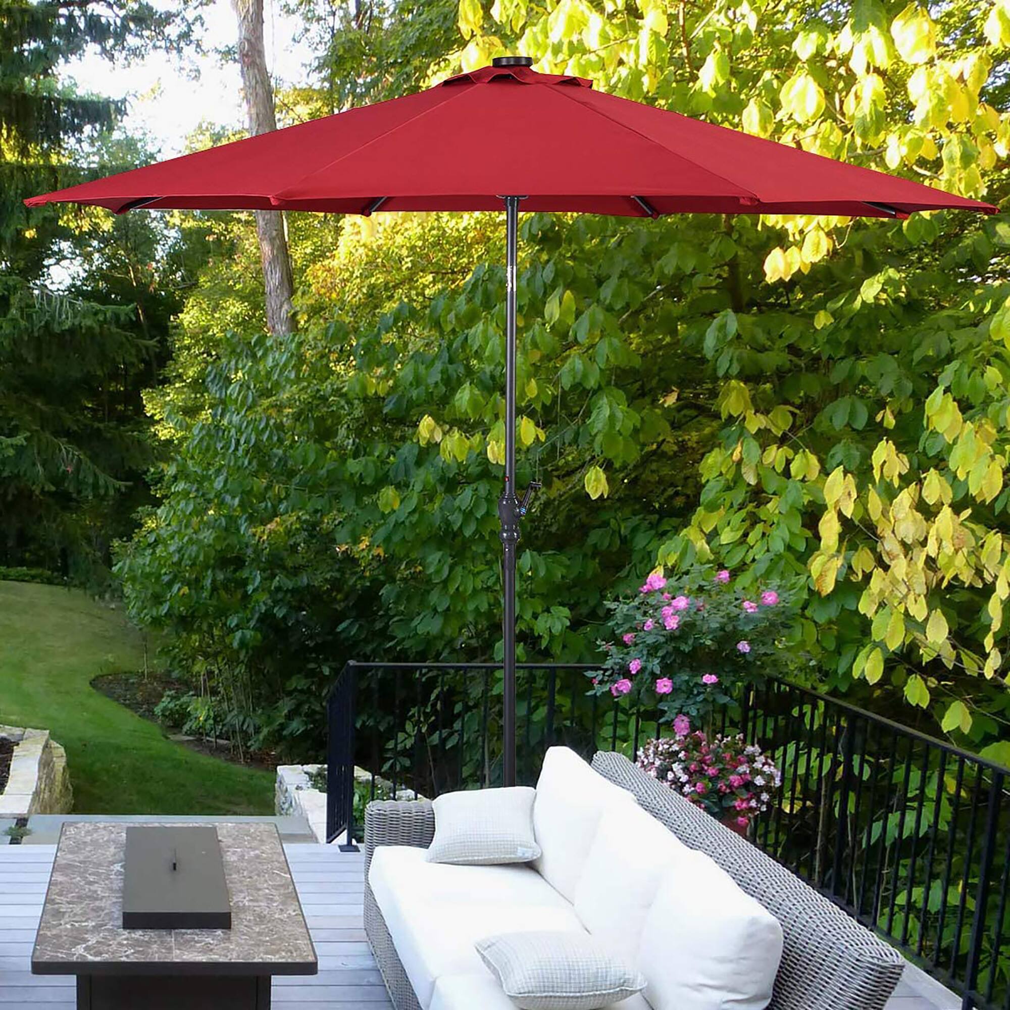 Alt View 2. Costway - Costway 10ft Solar Lights Patio Umbrella Outdoor W/ 36 LBS Steel Umbrella Stand - Wine.