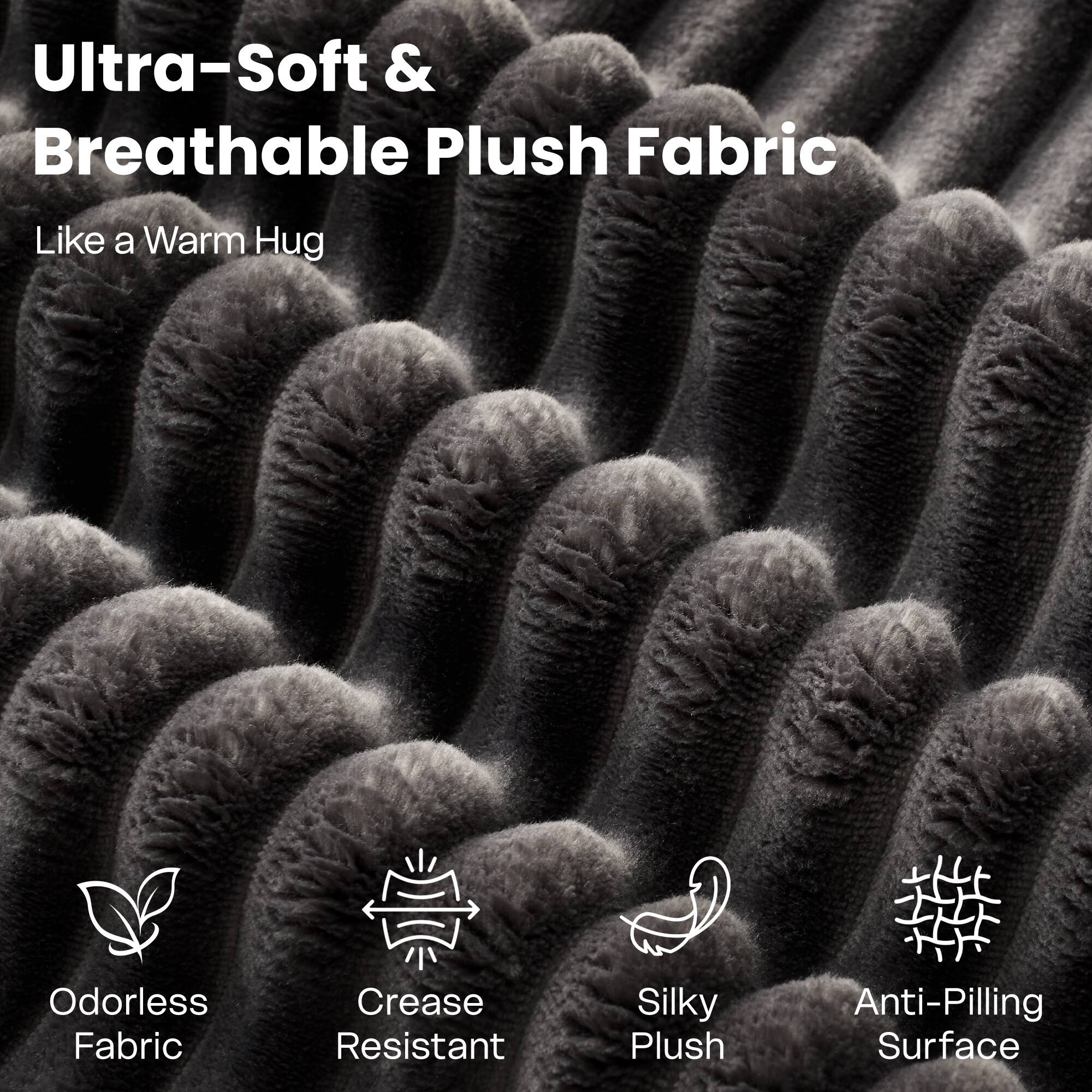 Ultra-Soft & Breathable Plush Fabric  
Like a Warm Hug  

Odorless Fabric  
Crease Resistant  
Silky Plush  
Anti-Pilling Surface