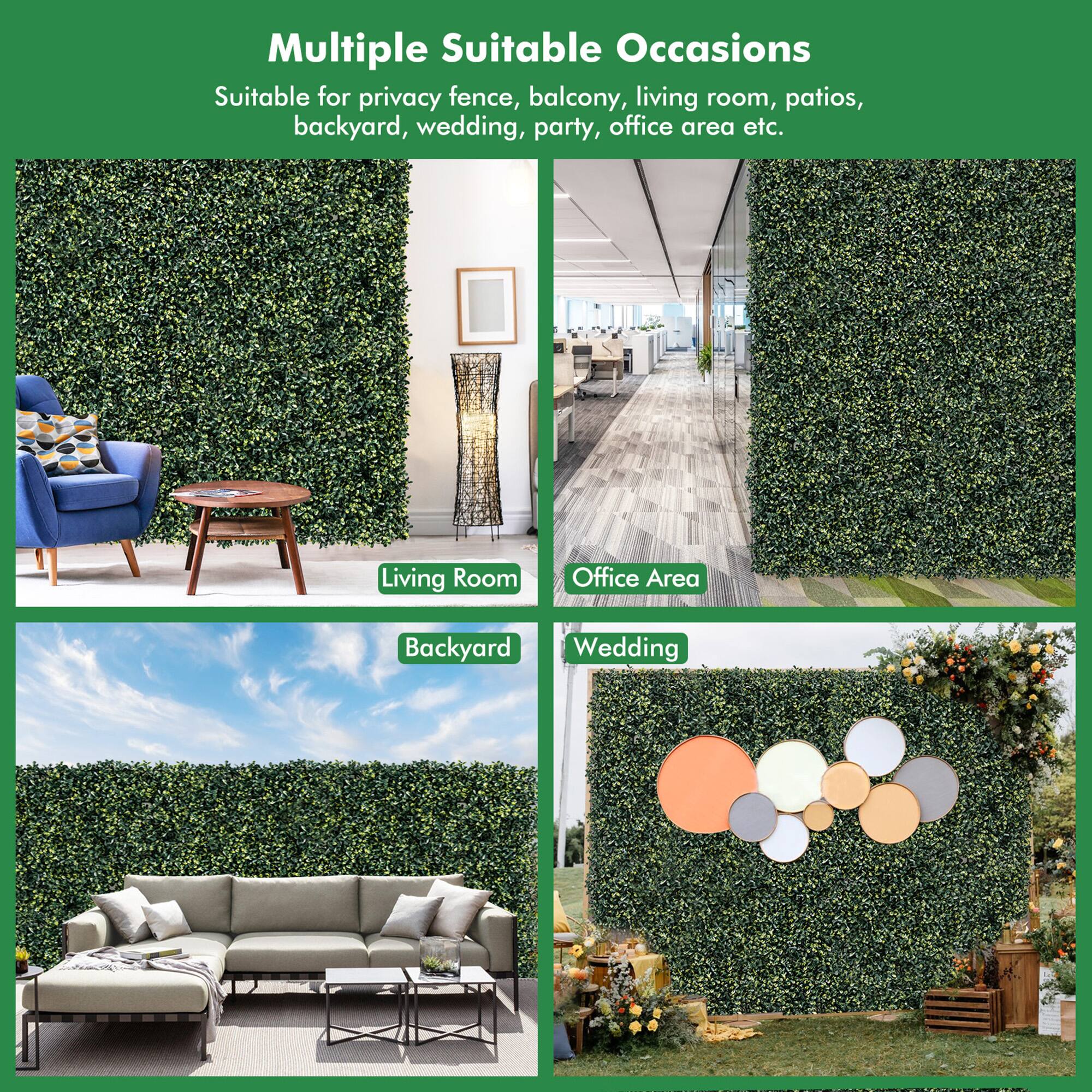 Multiple Suitable Occasions  
Suitable for privacy fence, balcony, living room, patios, backyard, wedding, party, office area etc.  

Living Room  
Office Area  
Backyard  
Wedding