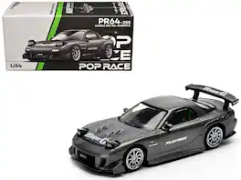 Pop Race - Mazda RX7 (FD) "RE Amemiya" Widebody RHD (Right Hand Drive) Gunmetal with Carbon Hood 1/64 - Gray Metallic
