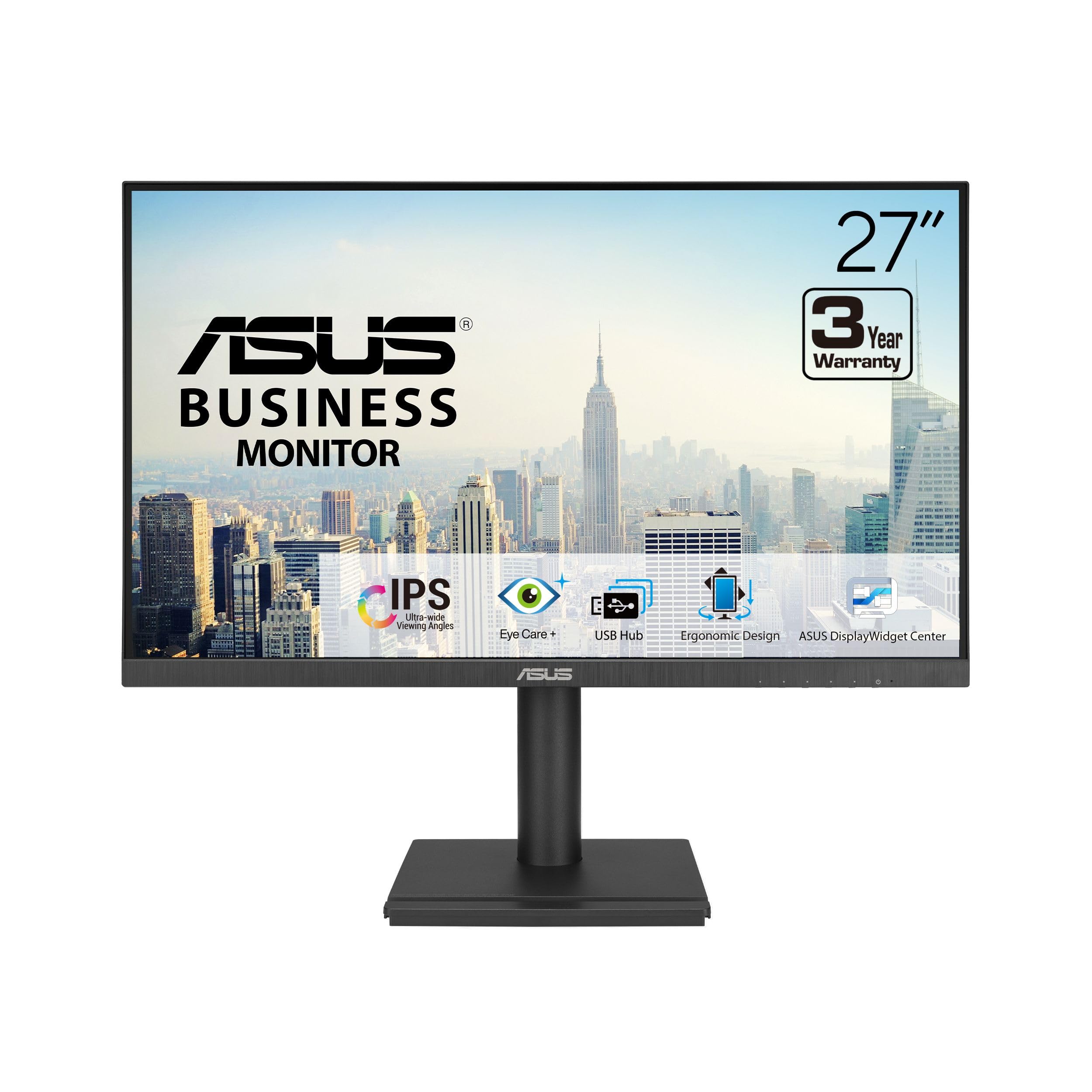 ASUS BUSINESS MONITOR  
27"  
3 Year Warranty  
IPS Ultra Wide Viewing Angles  
Eye Care  
USB Hub  
Ergonomic Design  
ASUS DisplayWidget Center