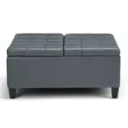 Front. Simpli Home - Harrison 36 inch Wide Transitional Square Coffee Table Storage Ottoman in Stone Grey Faux Leather - Stone Gray.