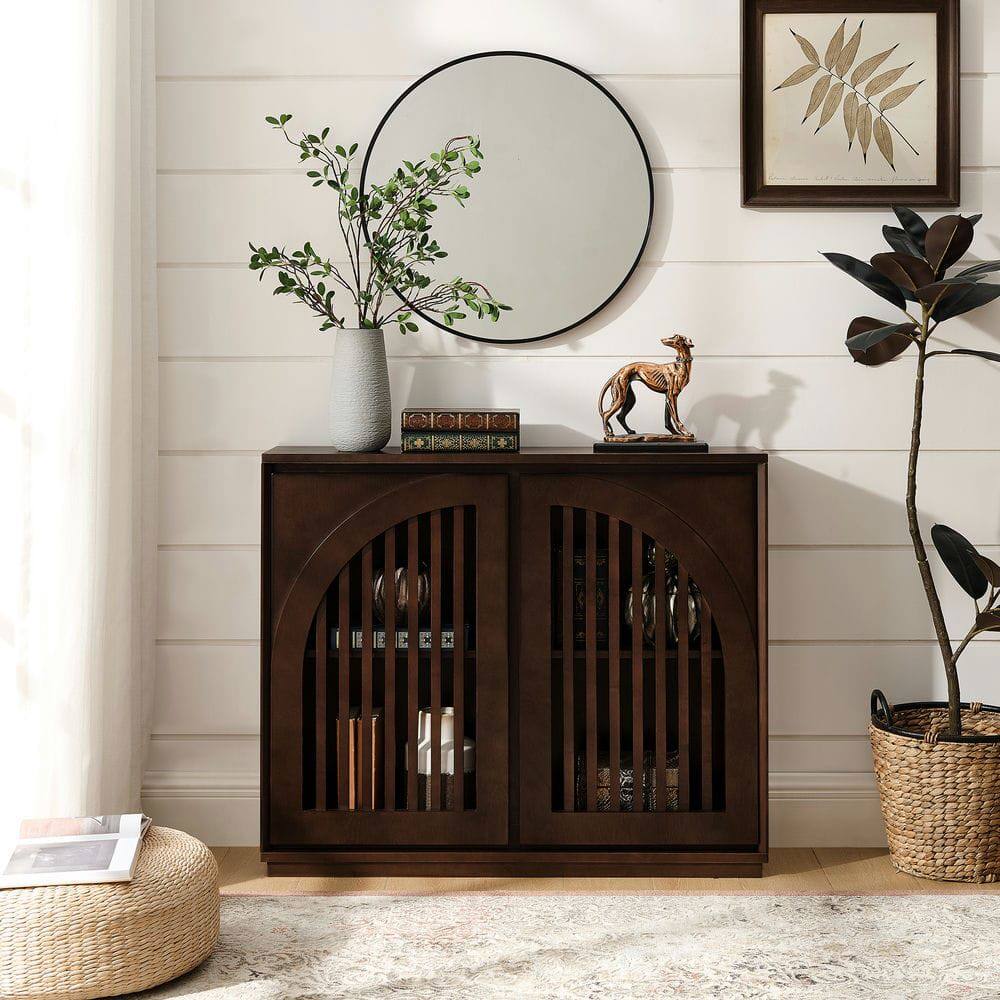 Alt View 2. Kadyn - Mid-Century Modern V-Shape Narrow Storage Cabinet and Sideboard - Black - Black.