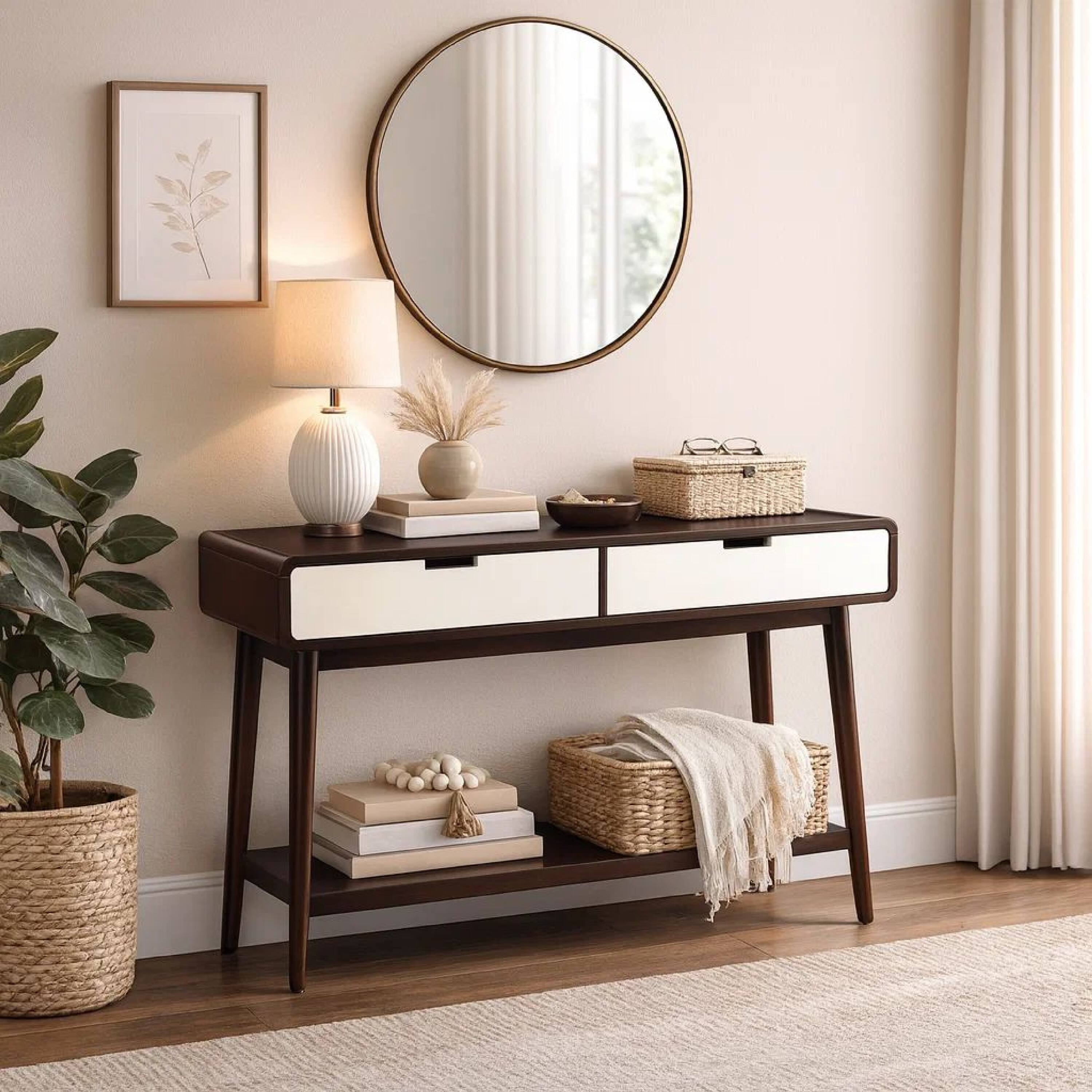 Alt View 5. Manhattan Lane - Beautiful Sofa Table With 2 Drawers - Brown & White.