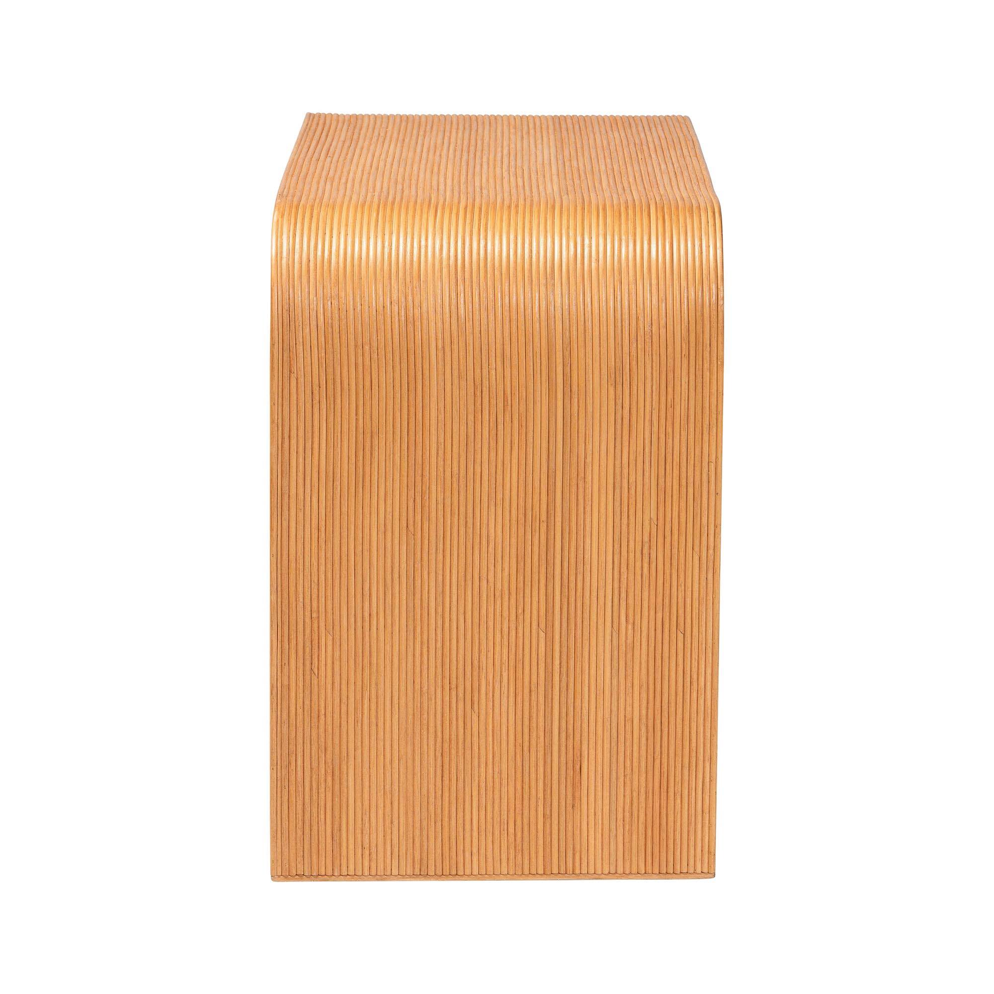 Left. bali & pari - Guevara Bohemian Fluted Rattan Console Table - Light Honey.