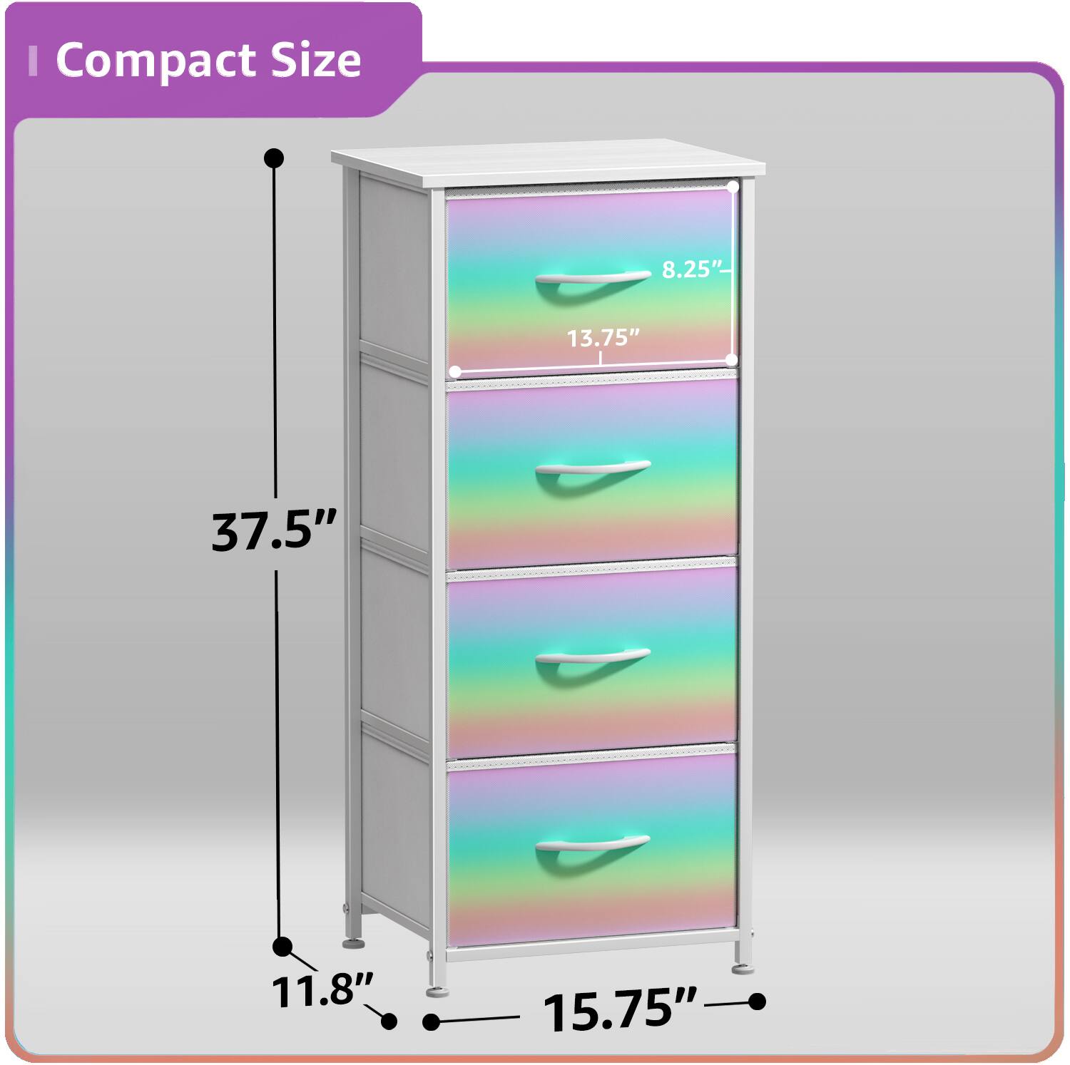 Compact Size  
8.25" x 13.75" x 37.5" x 11.8" x 15.75"
