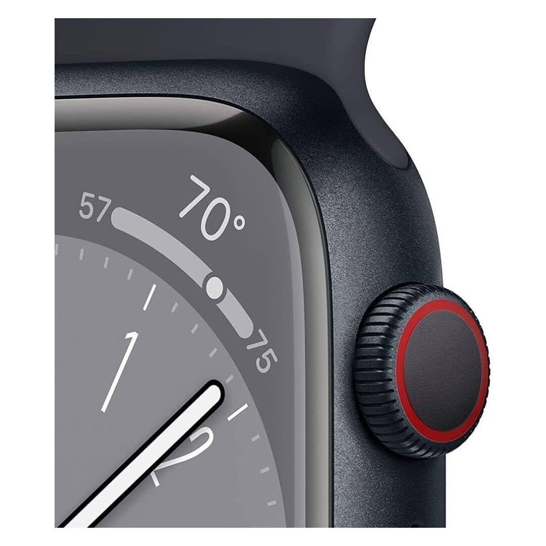 Angle. Apple - Apple Watch Series 8 GPS 45mm Aluminum Case with Sport Band (Midnight) - Silver.