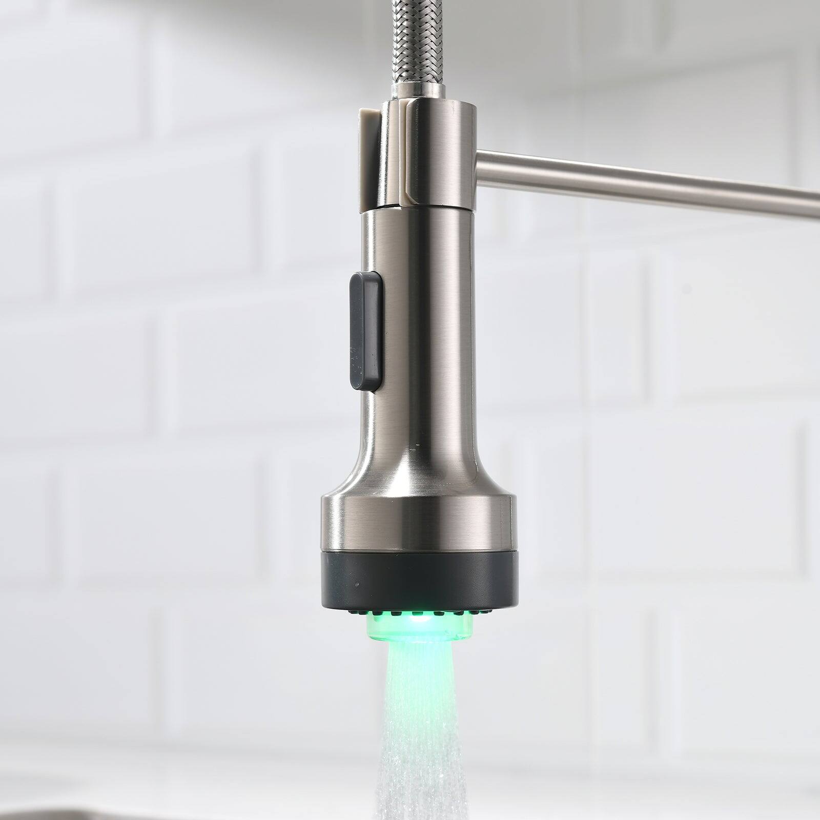 Alt View 9. Boyel Living - Brushed Nickel Gooseneck Pull Down Sprayer Kitchen Faucet with LED Light and Water Supply Lines - Brushed Nickel.