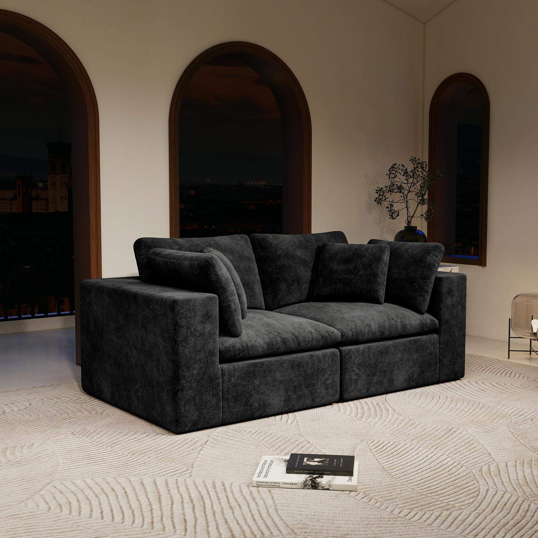 Left. Roomtec - 78.839.4 inch Modular sectional sofa seatUpholstered compressed couch for living roomBedroomApartmentNo assembly - Black.