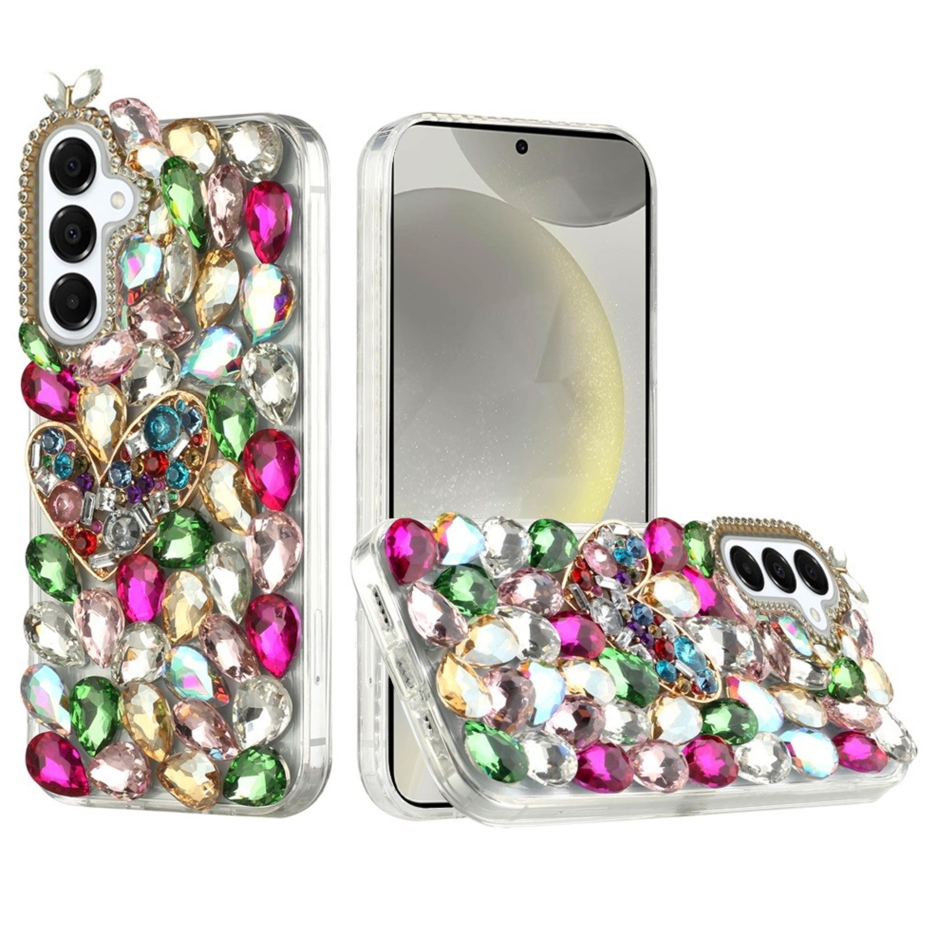 Kitcheniva - Full Diamond Bling Cover 3D Jewels Plus Tempered Glass For Samsung S25/S24 Colorful Ornaments With Heart - Multicolor price history on PriceWatchPro
